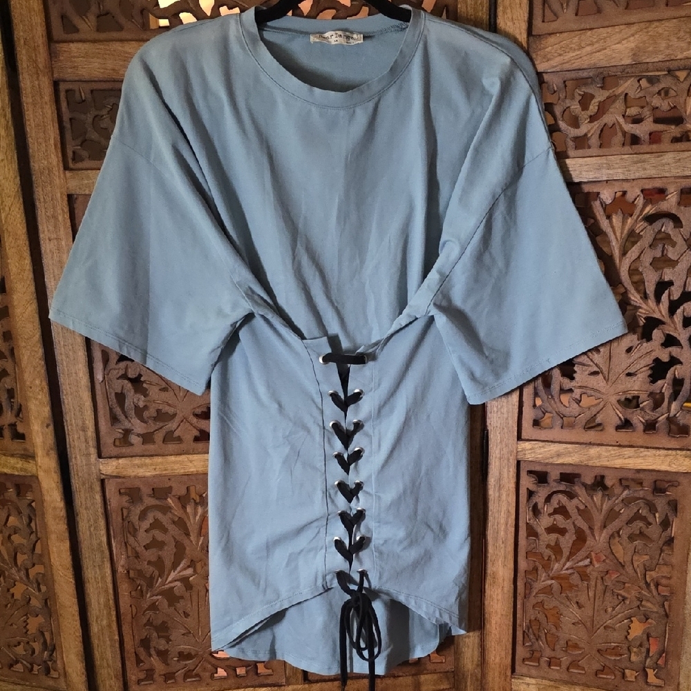 🌟 Bear Dance Sky Blue Lace-Up Dress